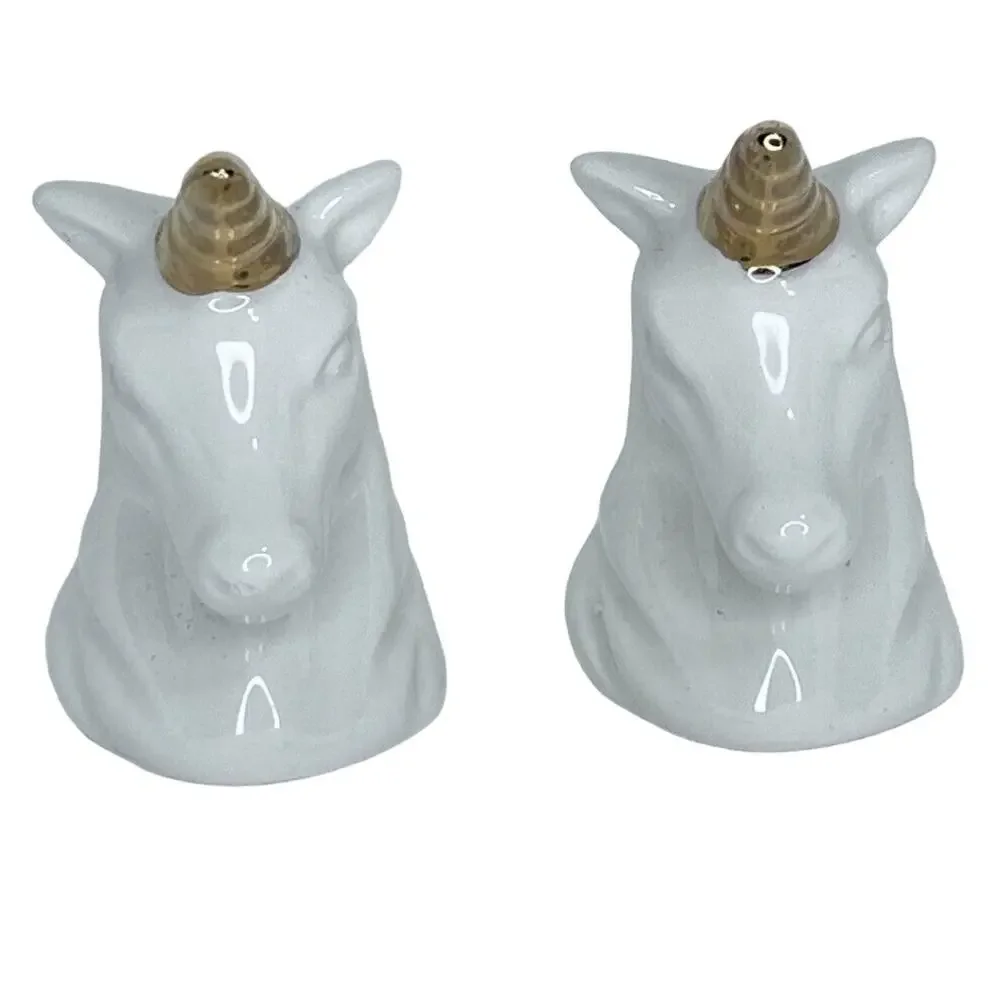 Porcelain Unicorn Salt & Pepper Shakers with Gold Horns, Whimsical Decor Vintage